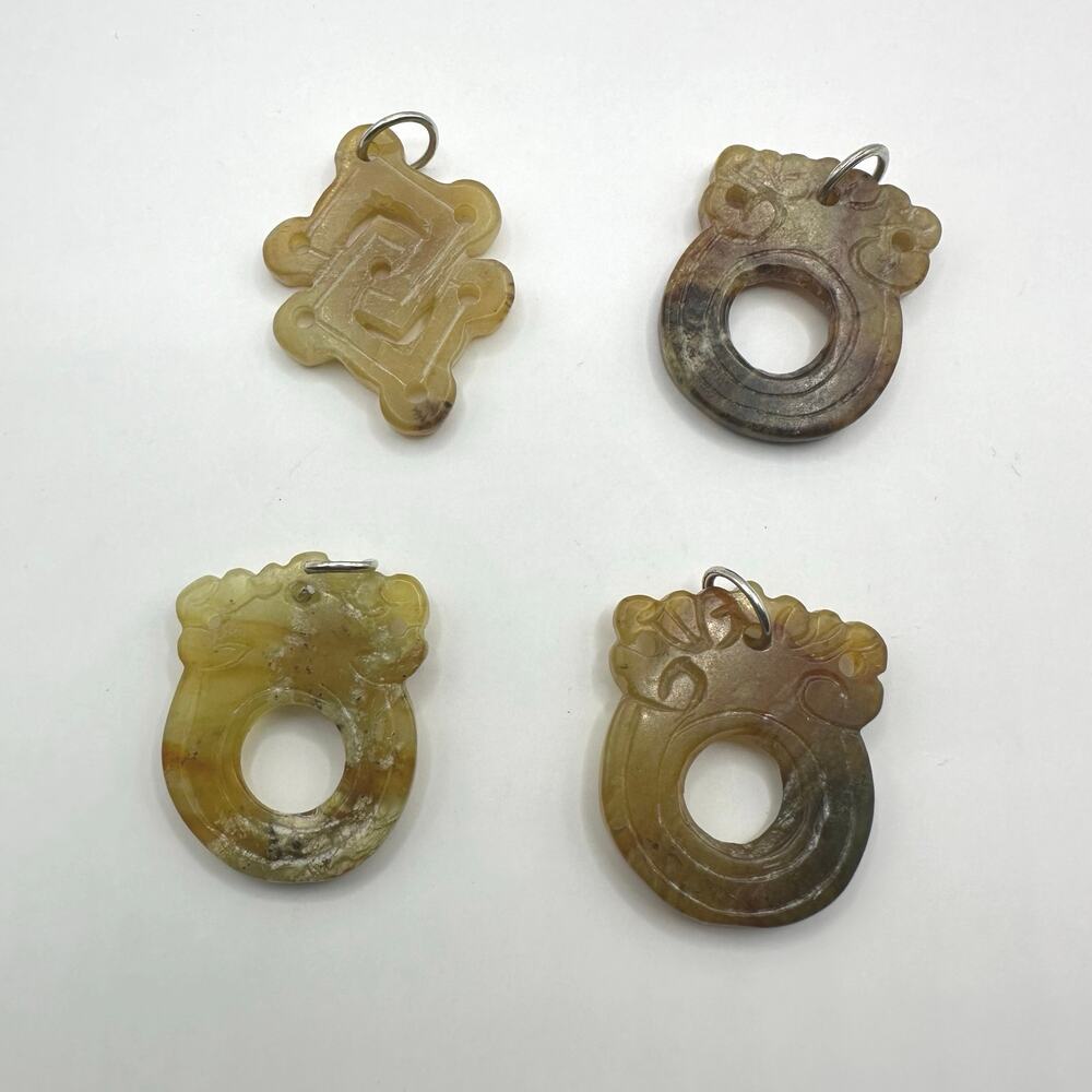 Jade Symbol Pendant Charm Vintage Retro Set of 4 Brow Tan Light Green